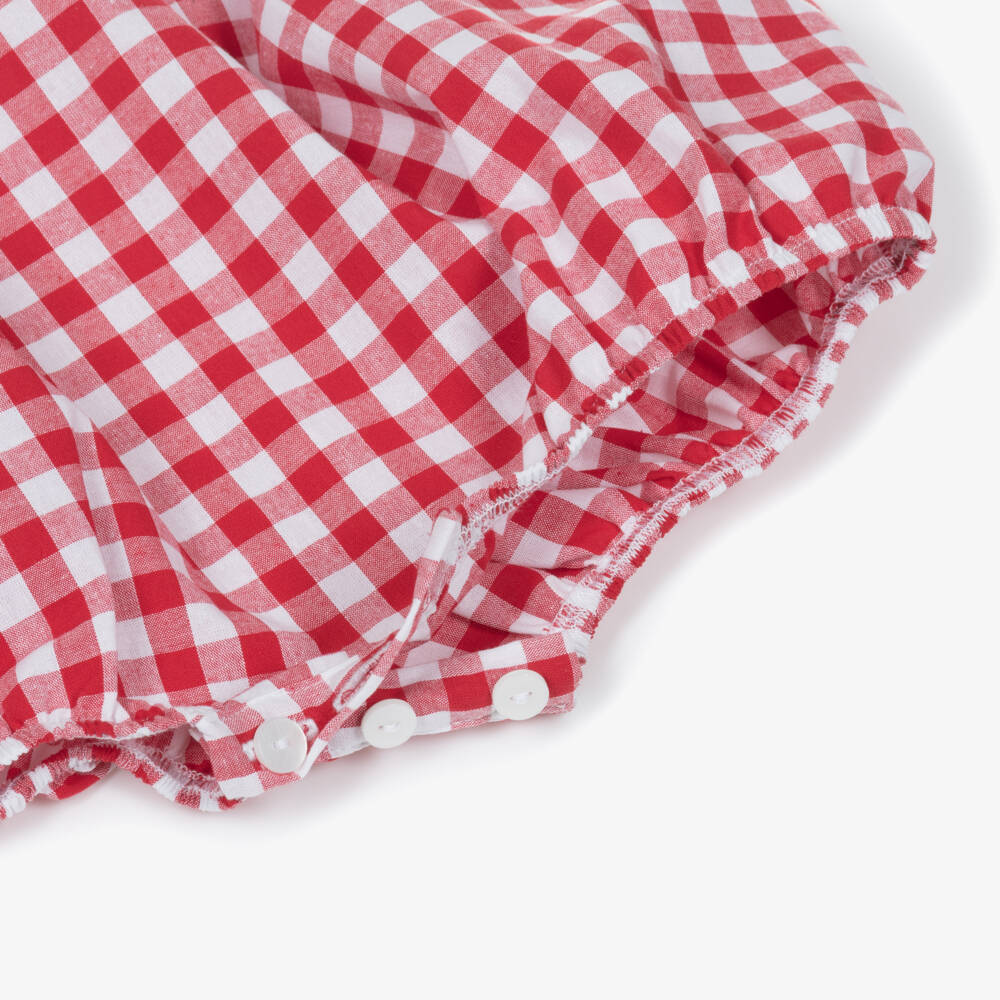 Kidiwi-Baby Girls Red Gingham Hand-Embroidered Cotton Shortie  | Childrensalon