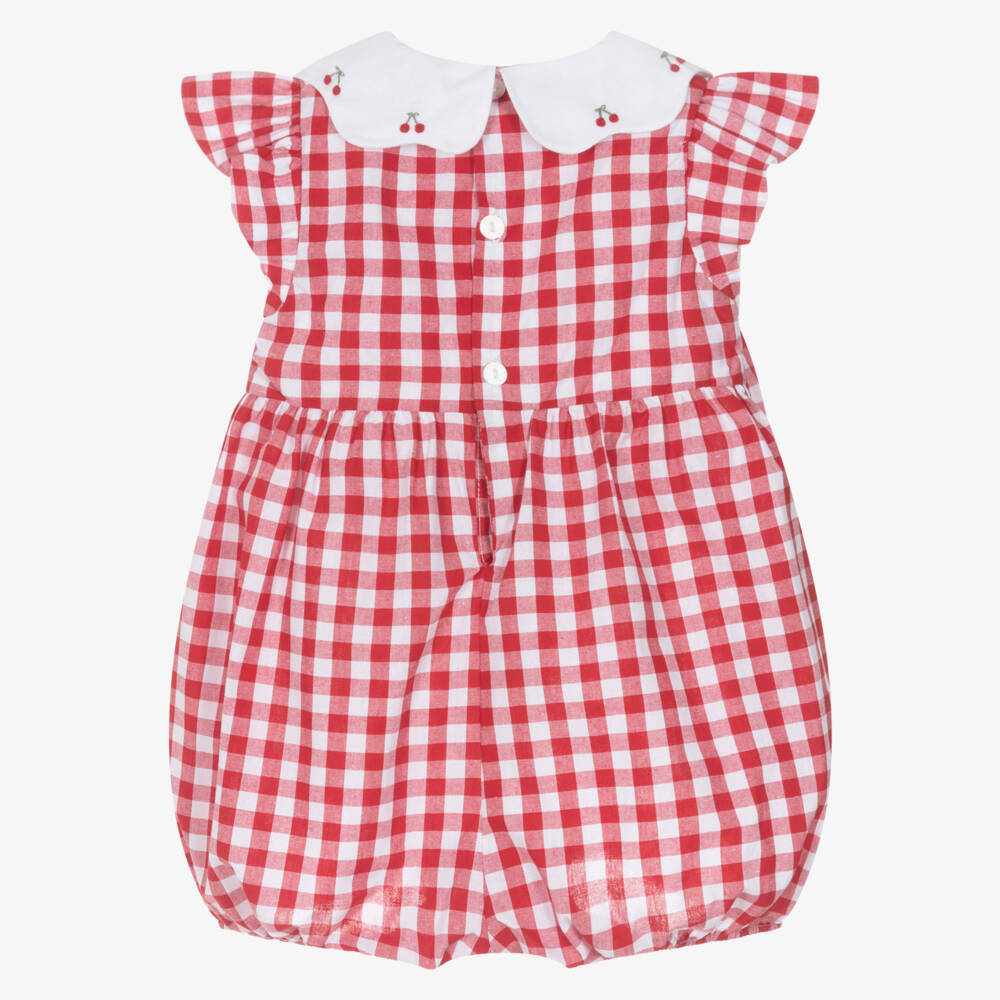 Kidiwi-Baby Girls Red Gingham Hand-Embroidered Cotton Shortie | Childrensalon