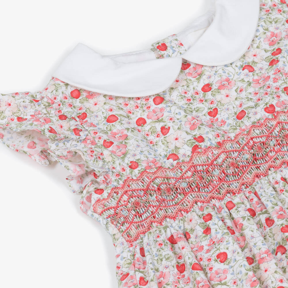 Kidiwi-Baby Girls Red Strawberry & Floral Hand-Smocked Shortie | Childrensalon