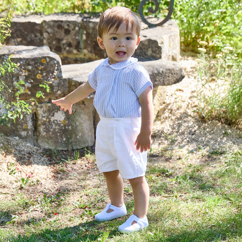 Kidiwi-Boys Blue & White Stripe Buster Suit | Childrensalon