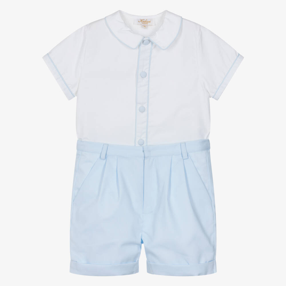 Kidiwi-Boys Ivory Shirt & Blue Shorts Set | Childrensalon