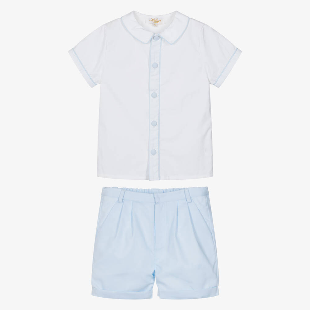 Kidiwi-Boys Ivory Shirt & Blue Shorts Set | Childrensalon
