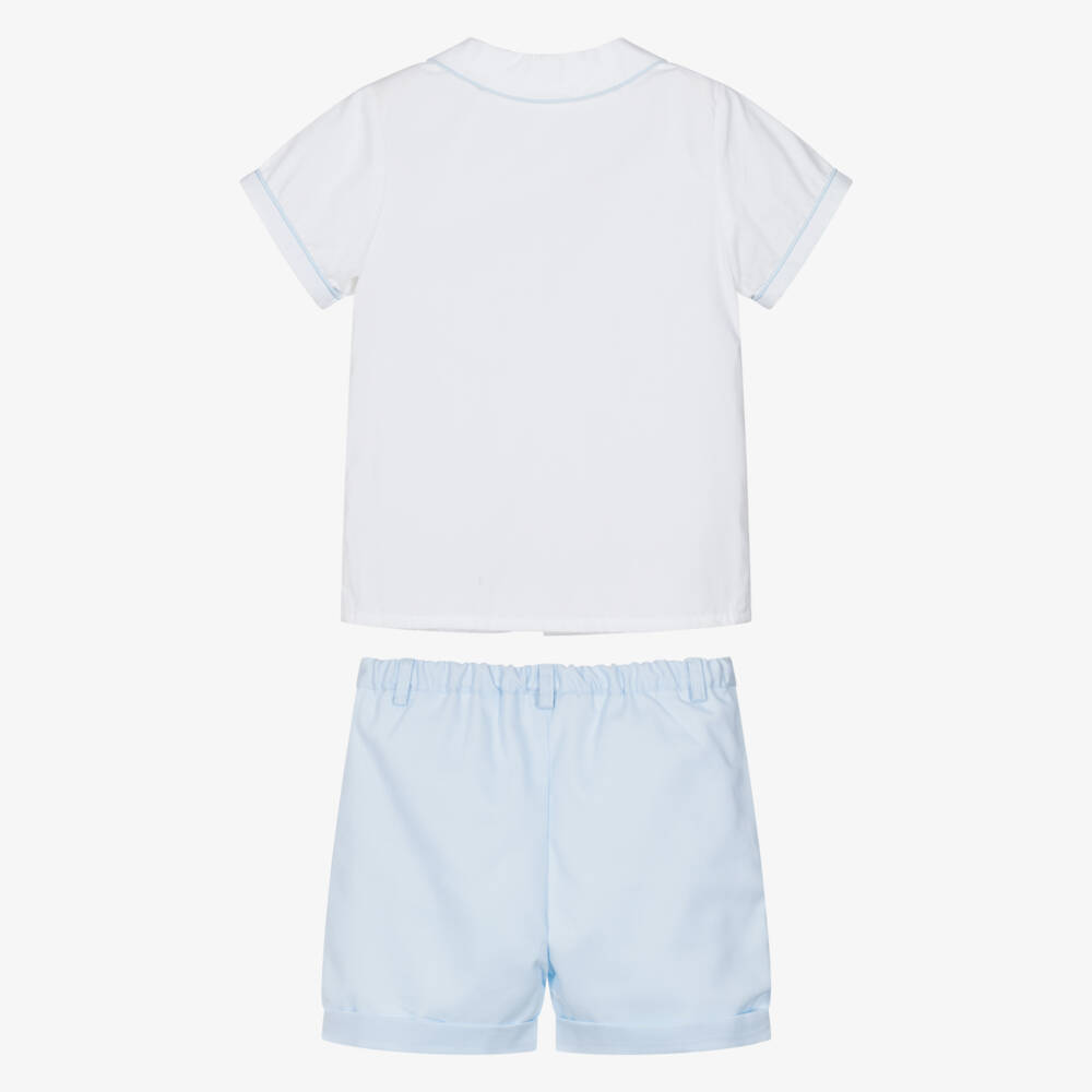 Kidiwi-Boys Ivory Shirt & Blue Shorts Set | Childrensalon