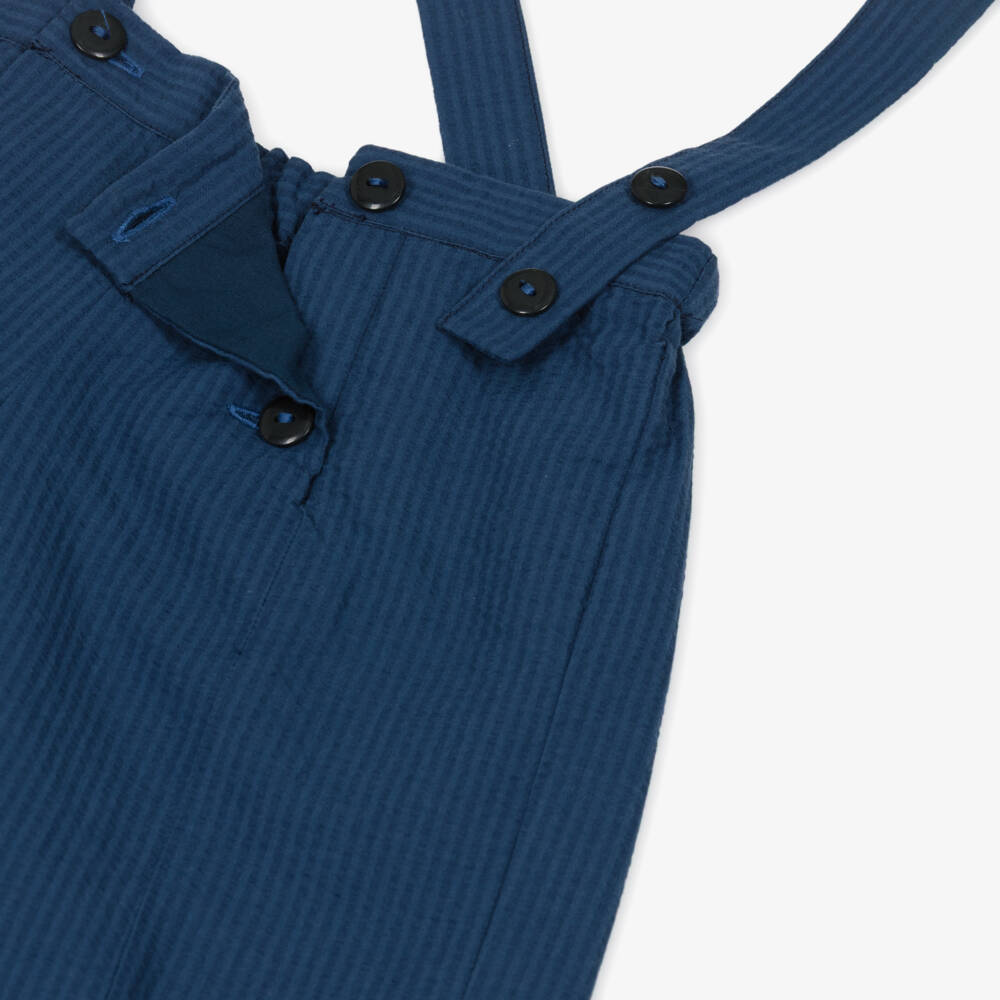 Kidiwi-Boys Navy Blue Cotton Seersucker Sailor Shorts Set | Childrensalon