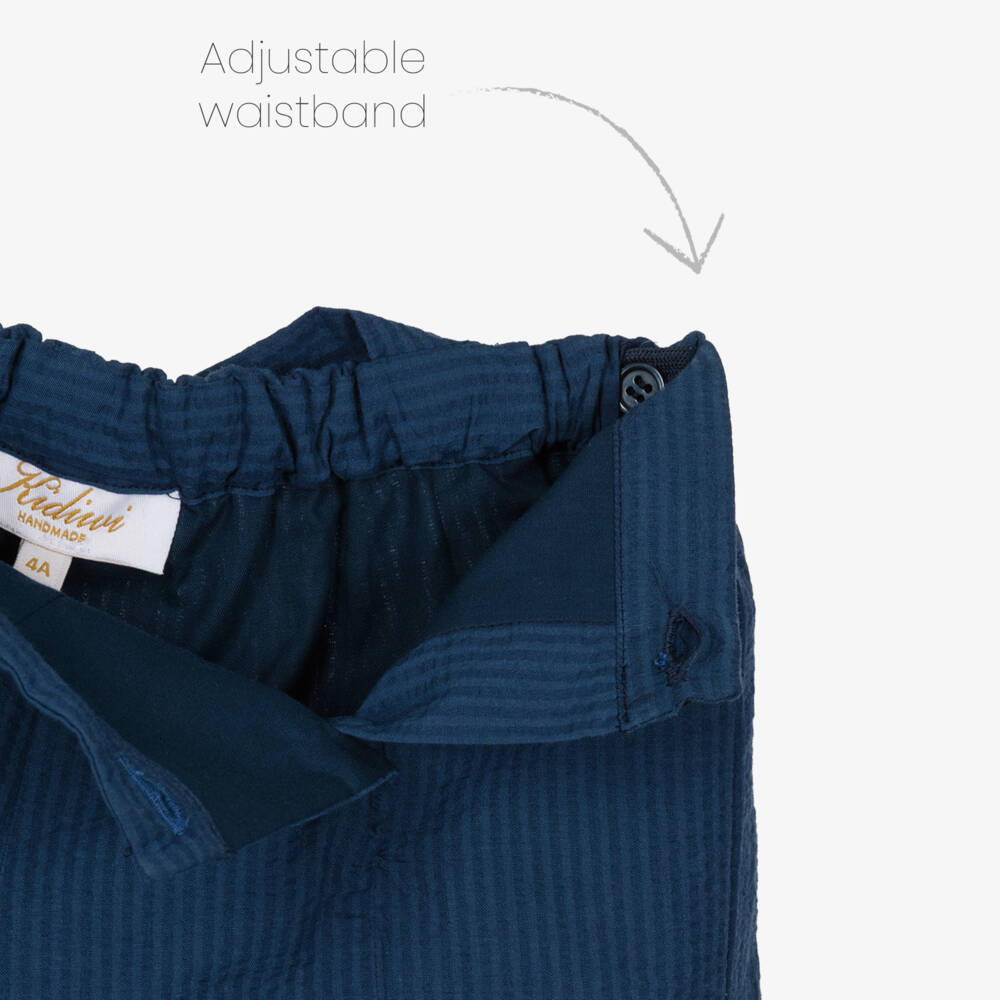 Kidiwi-Boys Navy Blue Cotton Seersucker Sailor Shorts Set | Childrensalon