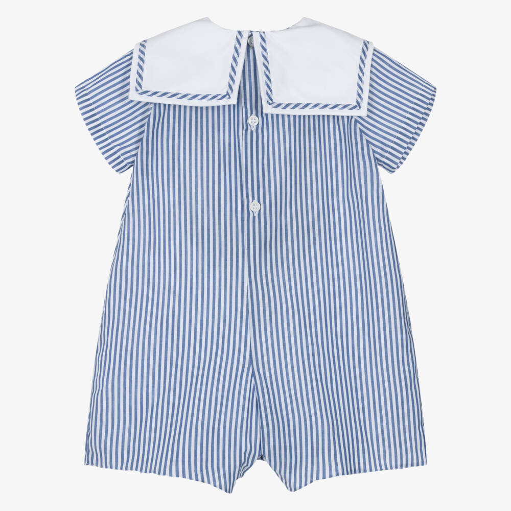 Kidiwi-Boys Navy Blue Stripe Cotton Shortie with Sailor Collar | Childrensalon