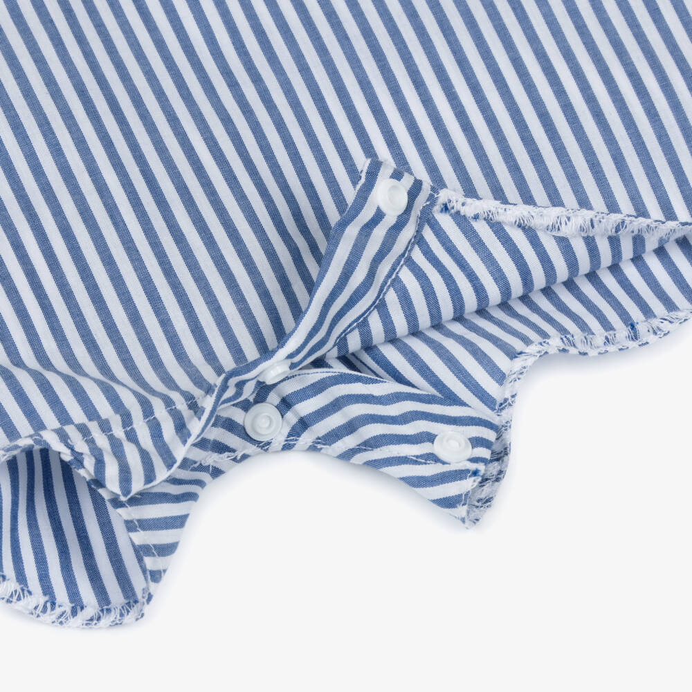 Kidiwi-Boys Navy Blue Stripe Cotton Shortie with Sailor Collar | Childrensalon