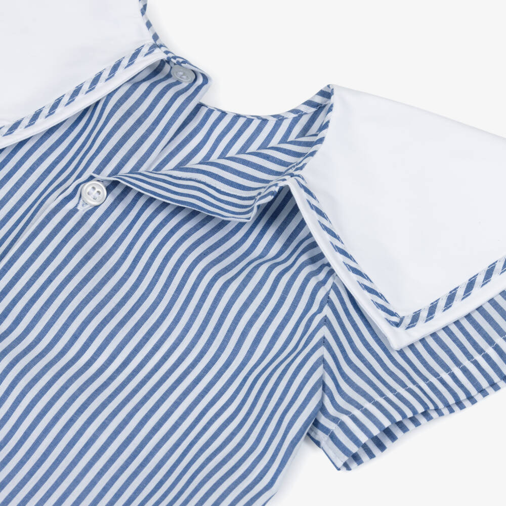 Kidiwi-Boys Navy Blue Stripe Cotton Shortie with Sailor Collar | Childrensalon