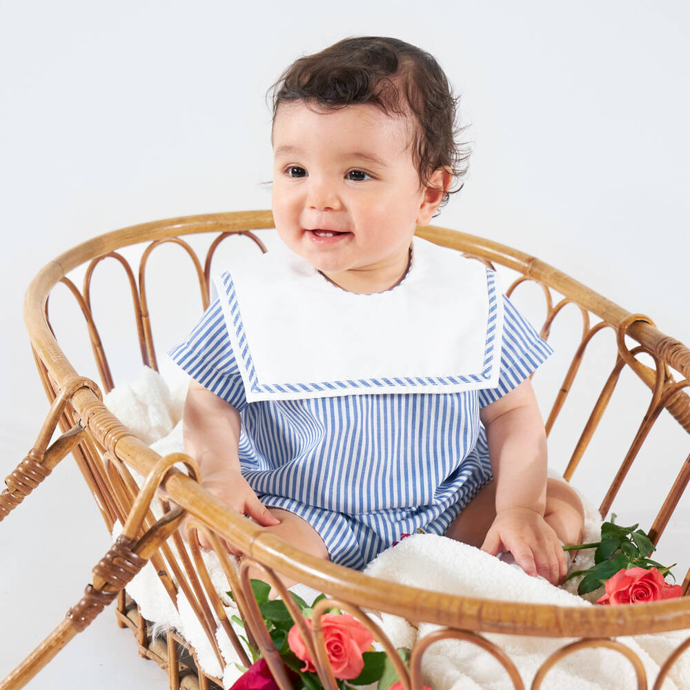 Kidiwi-Boys Navy Blue Stripe Cotton Shortie with Sailor Collar | Childrensalon