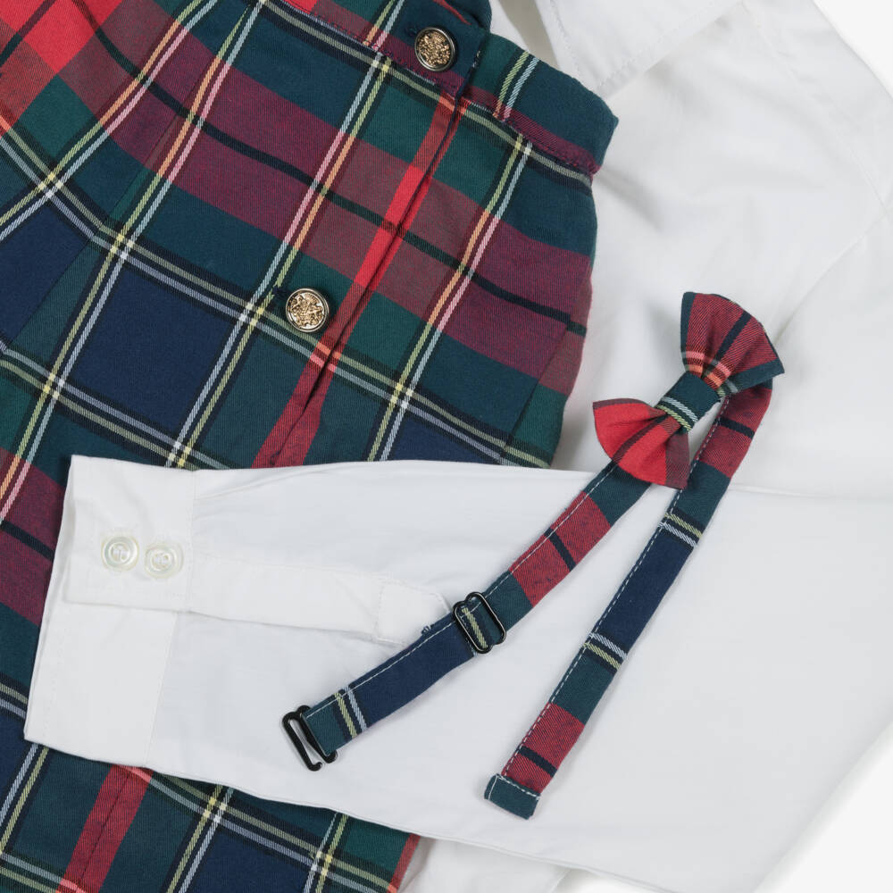 Kidiwi-Boys Red Tartan Cotton Shorts Set with Bow Tie | Childrensalon