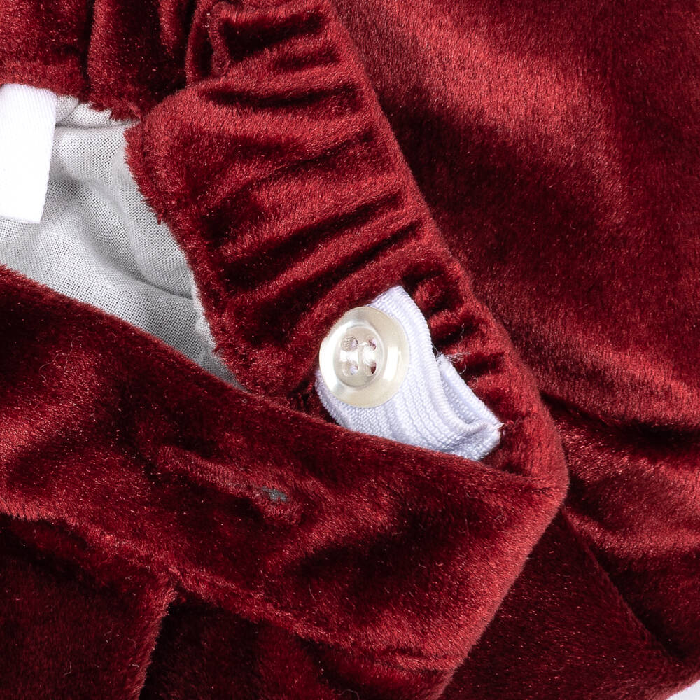 Kidiwi-Boys White & Burgundy Red Velvet Buster Suit | Childrensalon