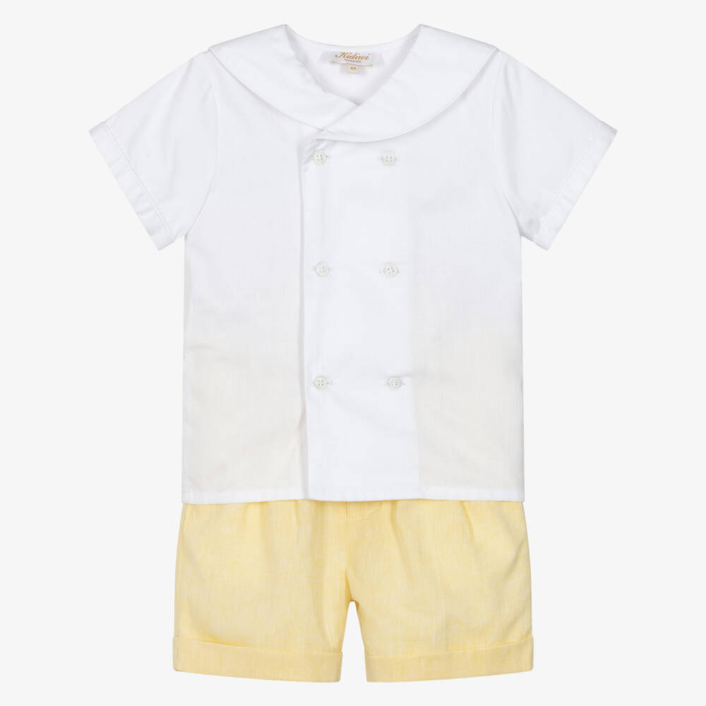 Kidiwi-Boys White Sailor Shirt & Yellow Cotton Shorts Set | Childrensalon