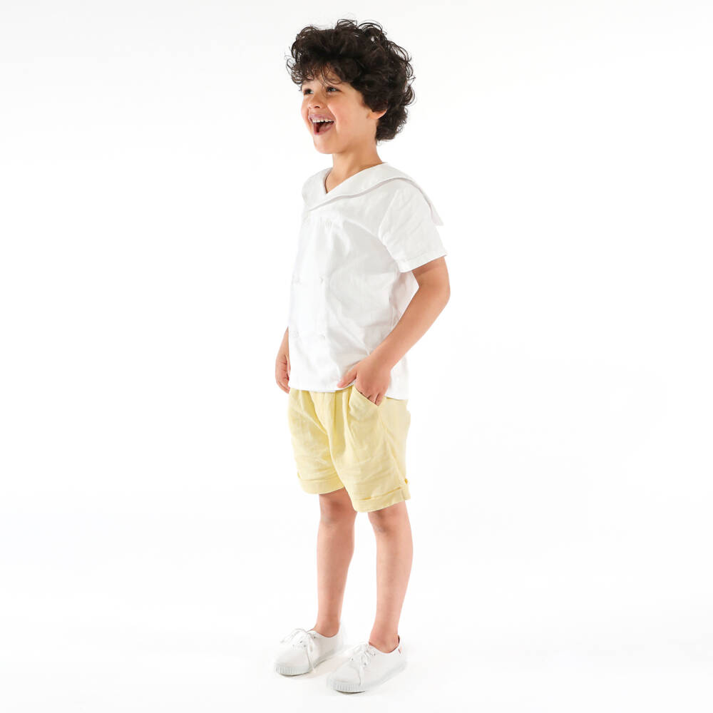Kidiwi-Boys White Sailor Shirt & Yellow Cotton Shorts Set | Childrensalon
