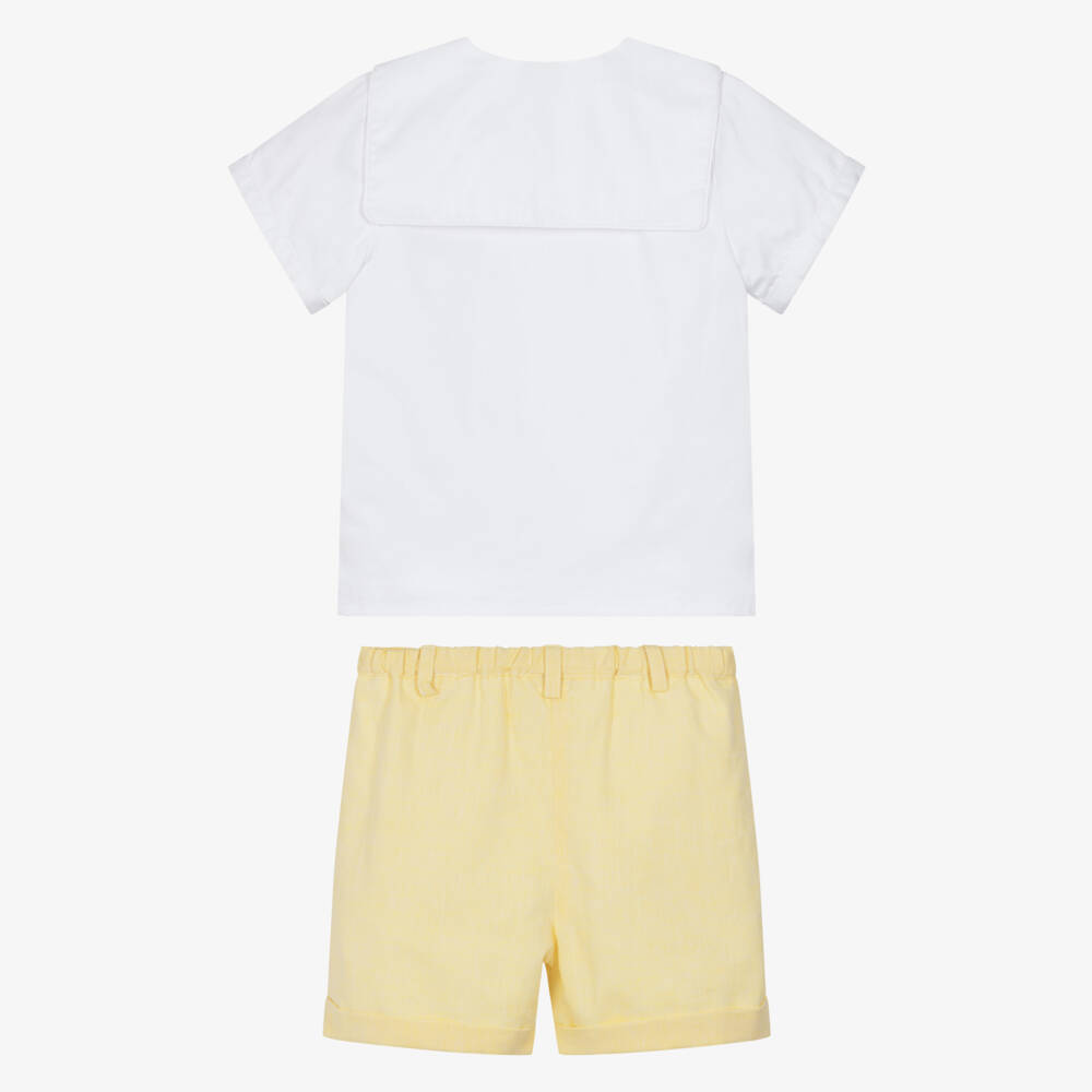 Kidiwi-Boys White Sailor Shirt & Yellow Cotton Shorts Set | Childrensalon