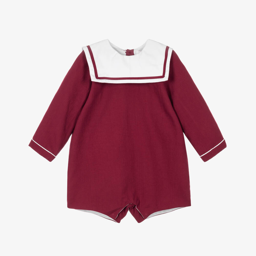 Kidiwi-Burgundy Red Cotton Shortie with Sailor Collar | Childrensalon