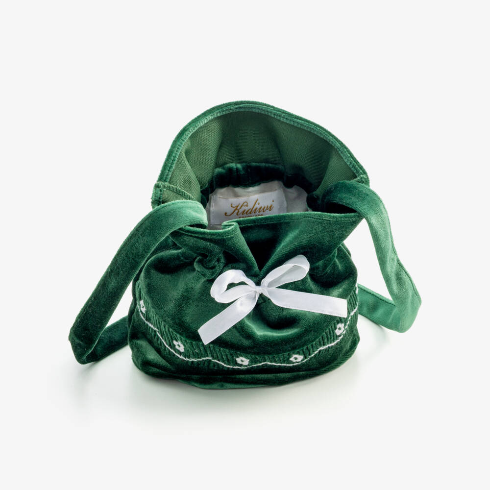 Kidiwi-Emerald Green Velvet Shoulder Bag (18cm) | Childrensalon