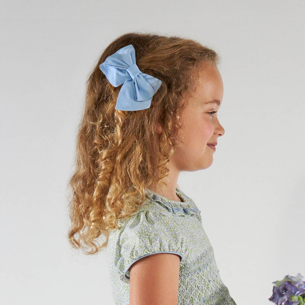 Kidiwi-Girls Blue Cotton Handmade Hair Clip (12cm) | Childrensalon