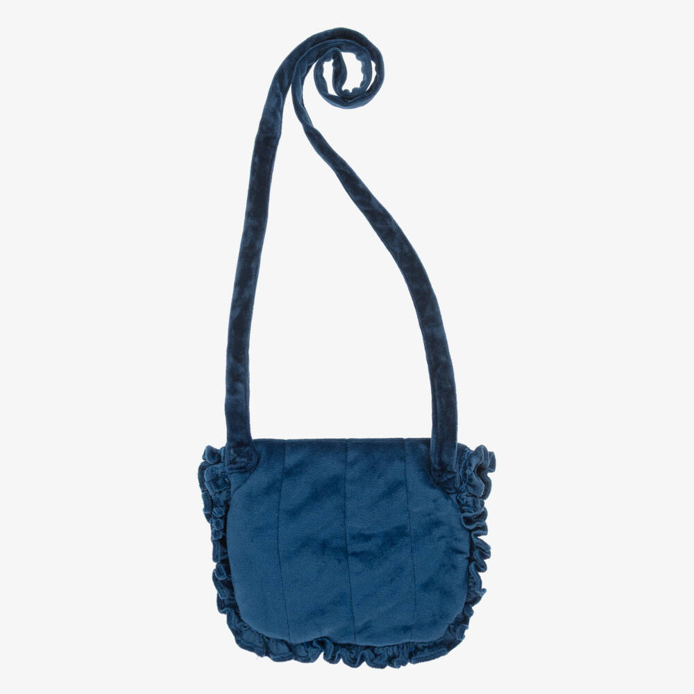 Kidiwi-Girls Blue Hand-Embroidered Velvet Shoulder Bag (19cm) | Childrensalon