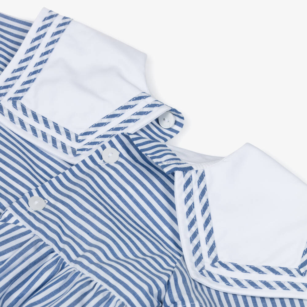 Kidiwi-Girls Blue Striped Cotton Dress with Sailor Collar | Childrensalon