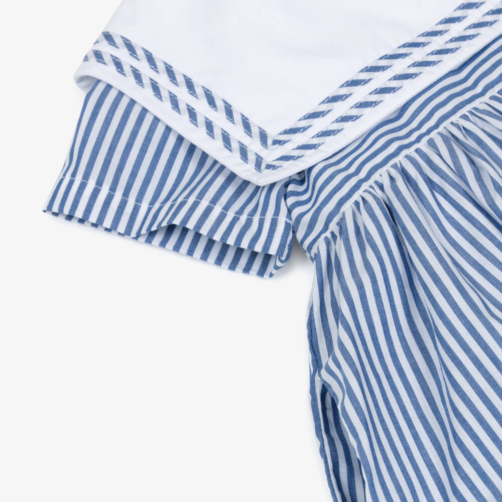 Kidiwi-Girls Blue Striped Cotton Dress with Sailor Collar | Childrensalon