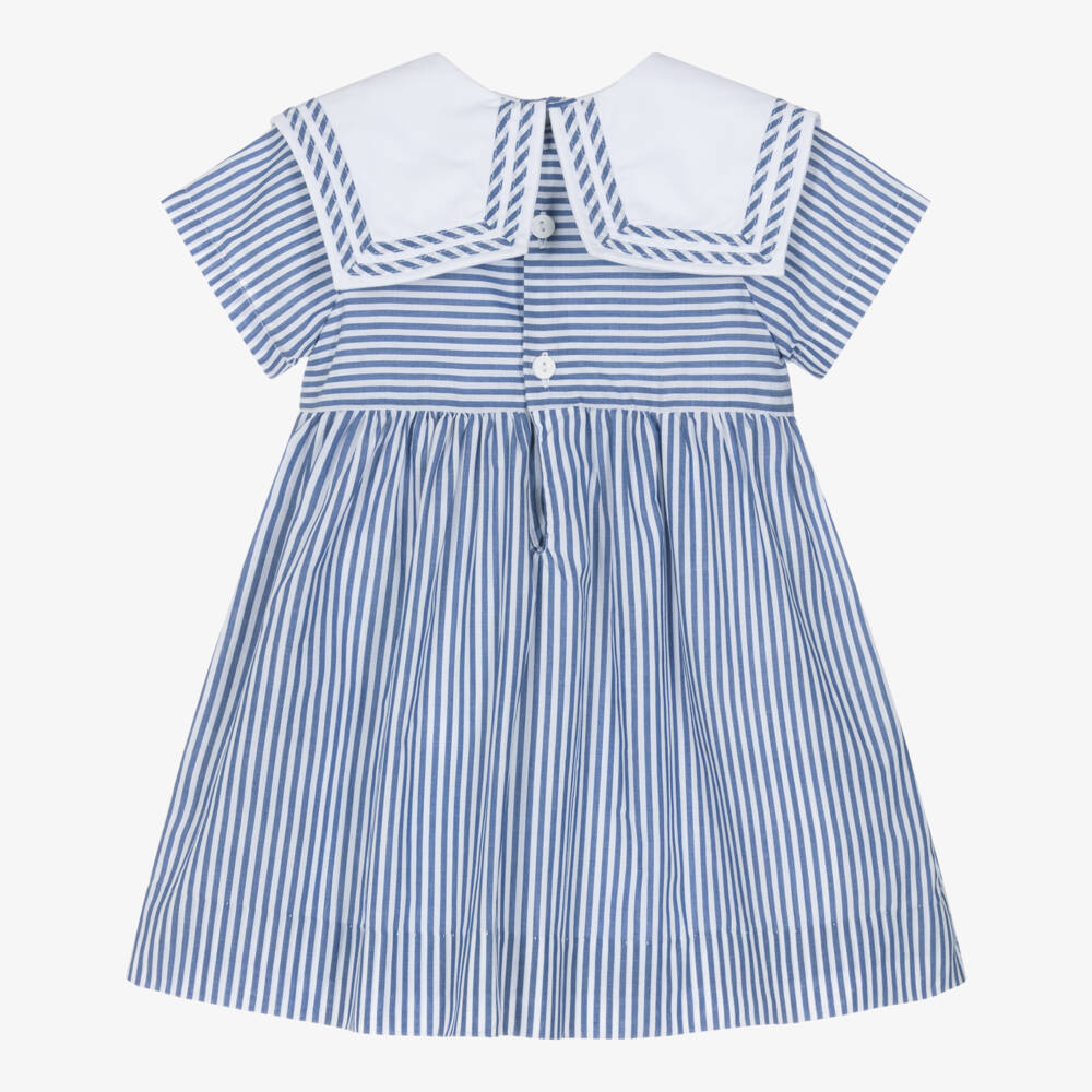 Kidiwi-Girls Blue Striped Cotton Dress with Sailor Collar | Childrensalon