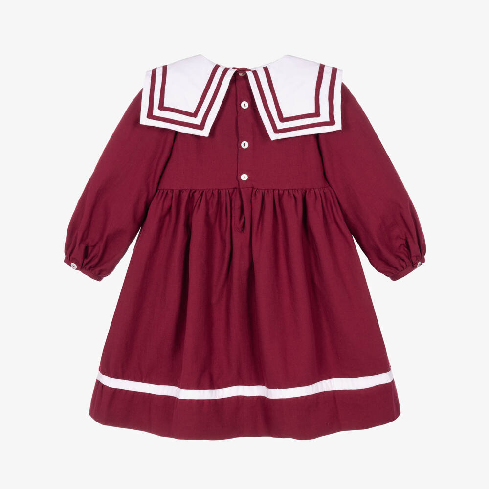 Kidiwi-Girls Burgundy Red Cotton Dress with Sailor Collar | Childrensalon