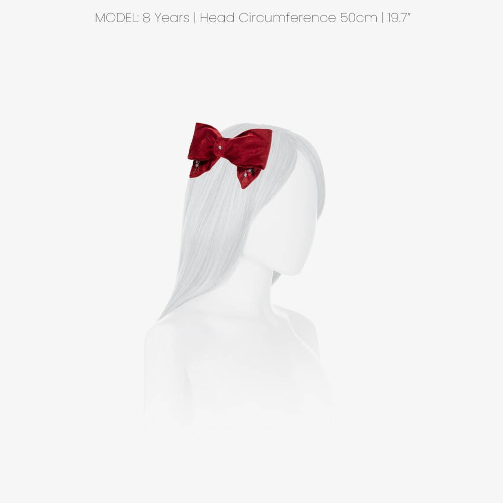 Kidiwi-Girls Burgundy Red Embroidered Hair Clip (13cm) | Childrensalon