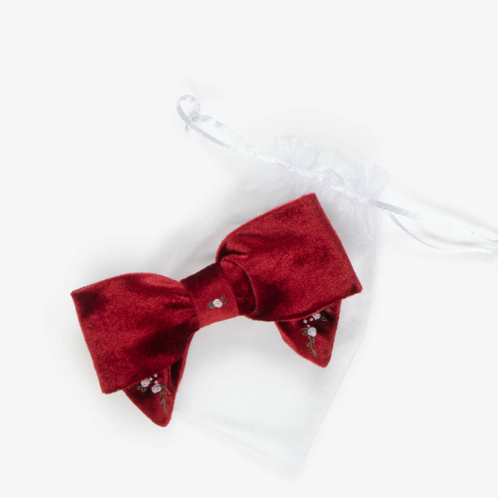 Kidiwi-Girls Burgundy Red Embroidered Hair Clip (13cm) | Childrensalon