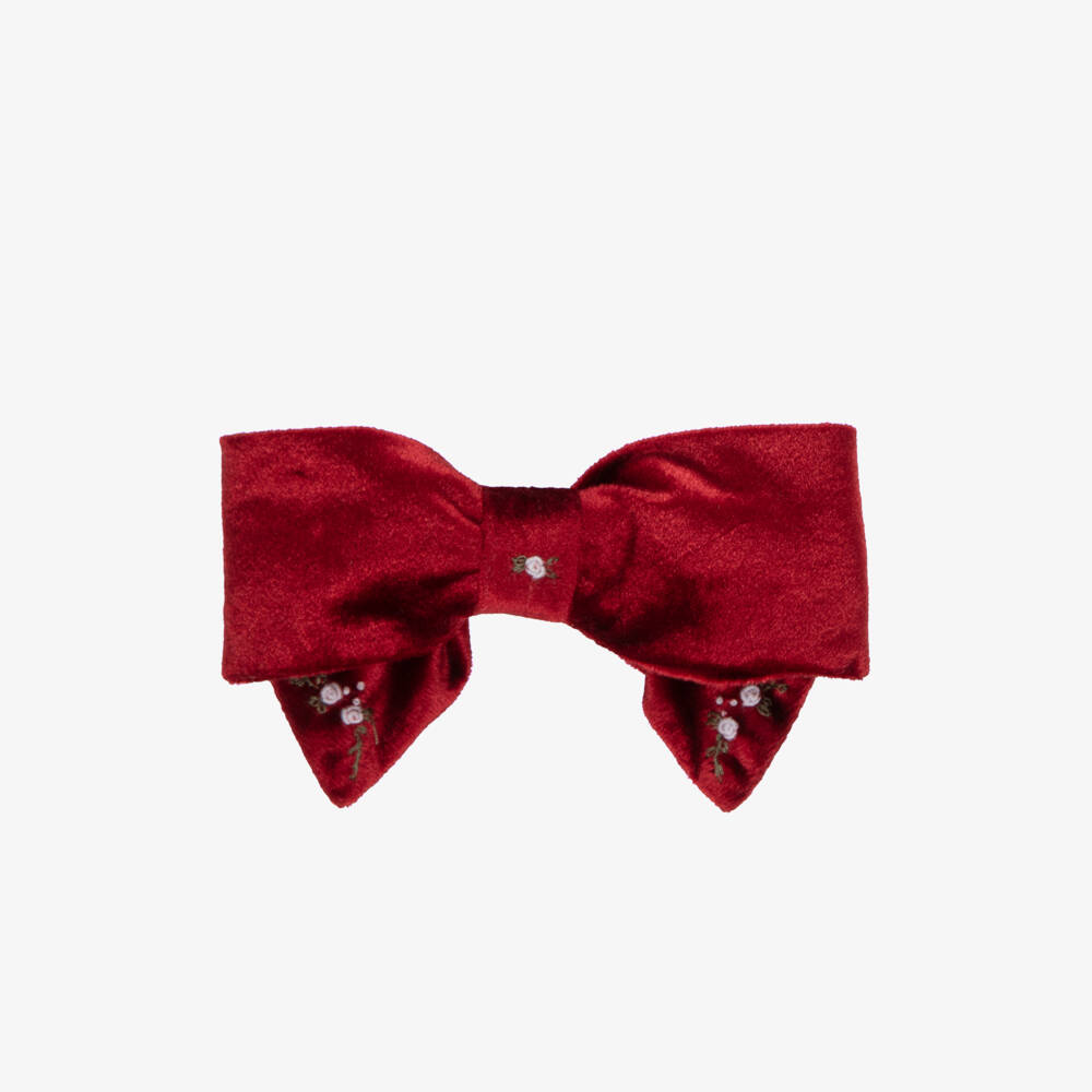 Kidiwi-Girls Burgundy Red Embroidered Hair Clip (13cm) | Childrensalon