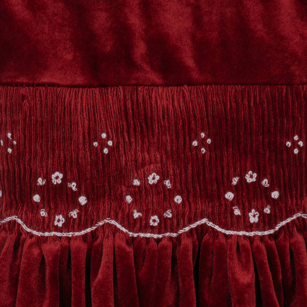 Kidiwi-Girls Burgundy Red Smocked Velvet Dress | Childrensalon