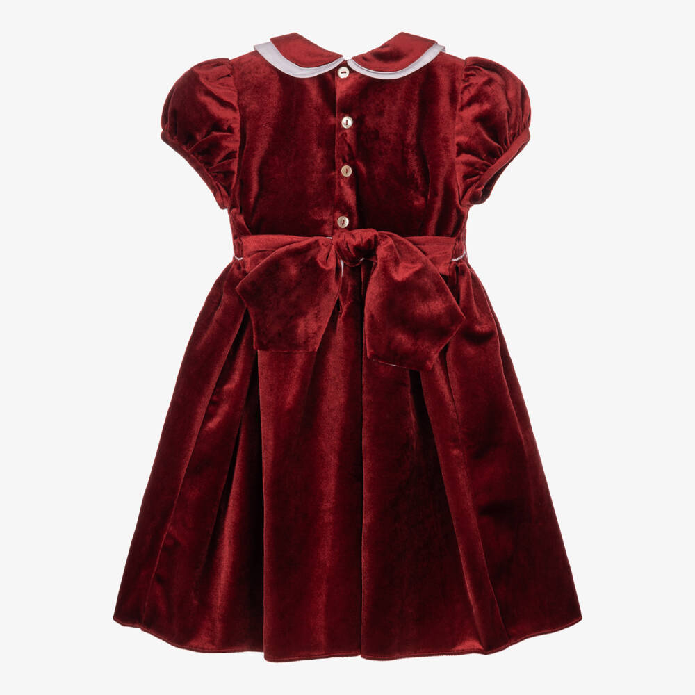 Kidiwi-Girls Burgundy Red Smocked Velvet Dress | Childrensalon