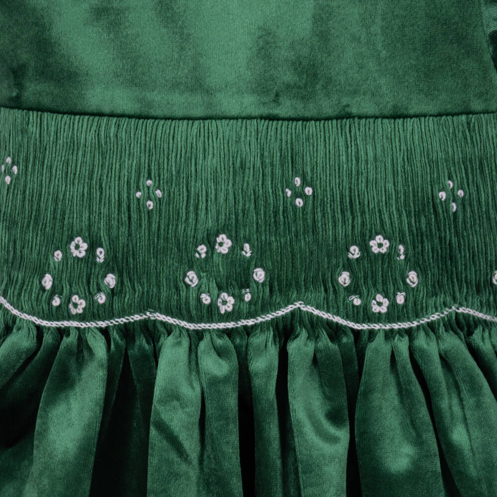 Kidiwi-Girls Emerald Green Smocked Velvet Dress | Childrensalon