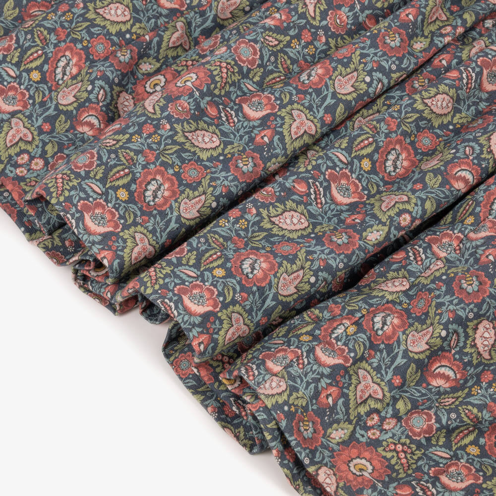 Kidiwi-Girls Floral Print Dress with Burgundy Velvet Trims | Childrensalon