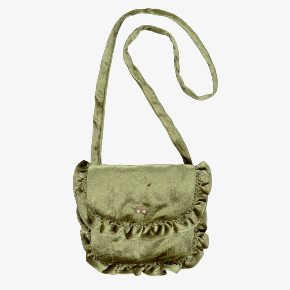 Kidiwi-Сумочка через плечо зеленая из бархата с ручной вышивкой для девочек (19см) | Childrensalon