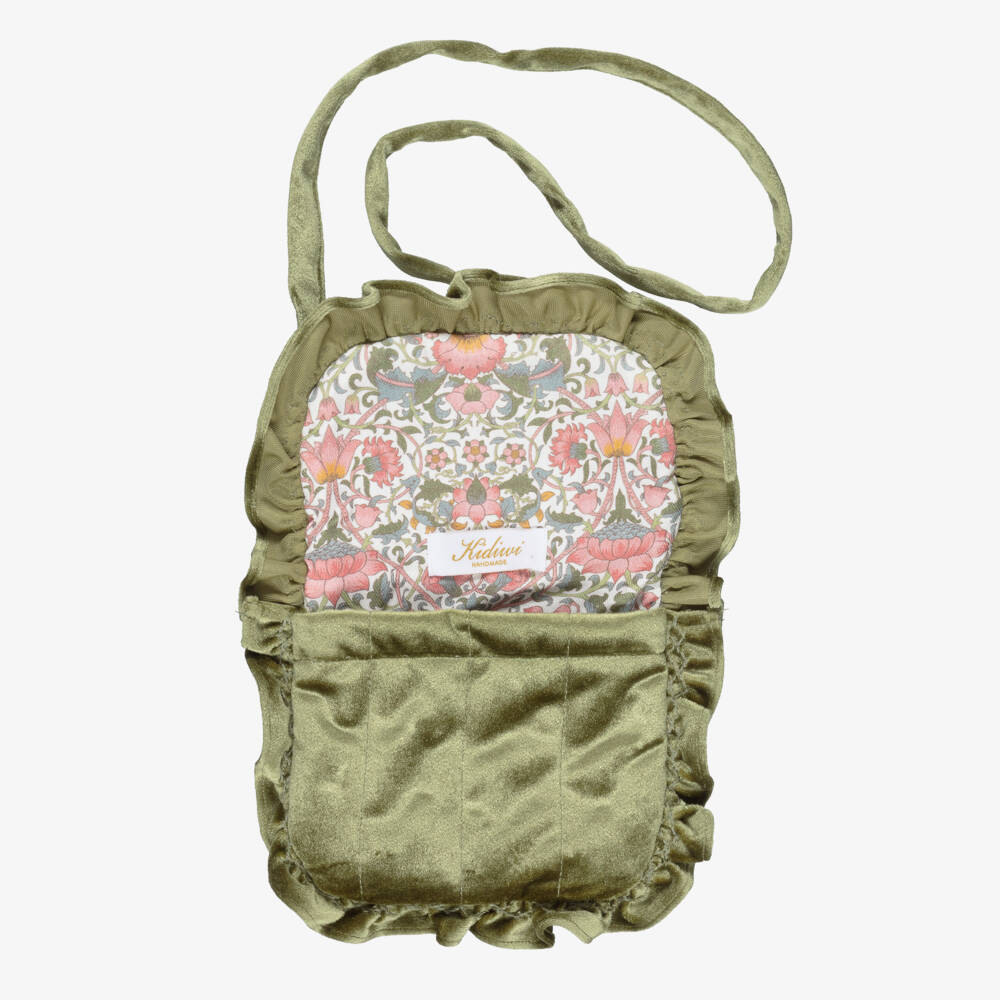 Kidiwi-Сумочка через плечо зеленая из бархата с ручной вышивкой для девочек (19см) | Childrensalon