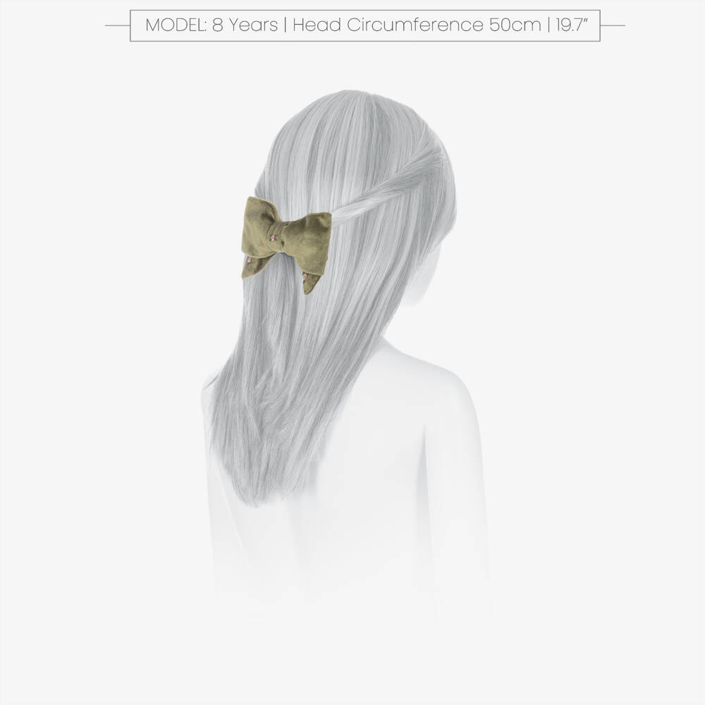 Kidiwi-Girls Green Velvet Hand-Embroidered Hair Clip (15cm) | Childrensalon