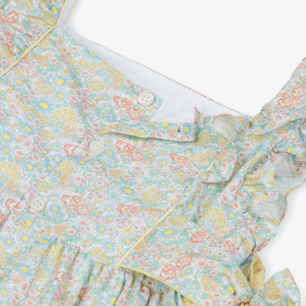 Kidiwi-Girls Green & Yellow Floral Print Dress with Side Bows | Childrensalon