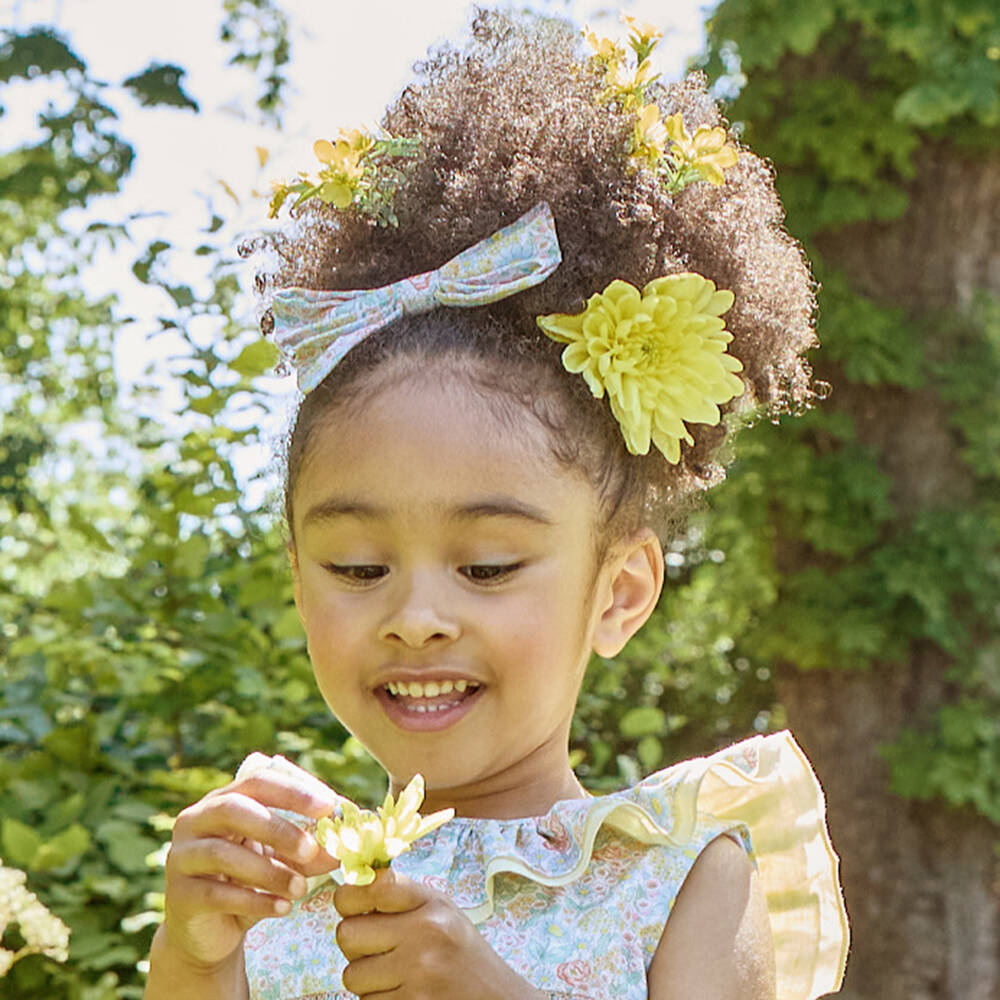 Kidiwi-Girls Green & Yellow Floral Print Hair Clip (12cm) | Childrensalon