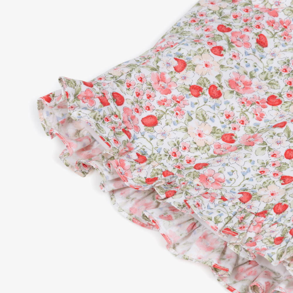 Kidiwi-Girls Hand-Smocked Red Strawberry & Floral Cotton Shorts Set | Childrensalon