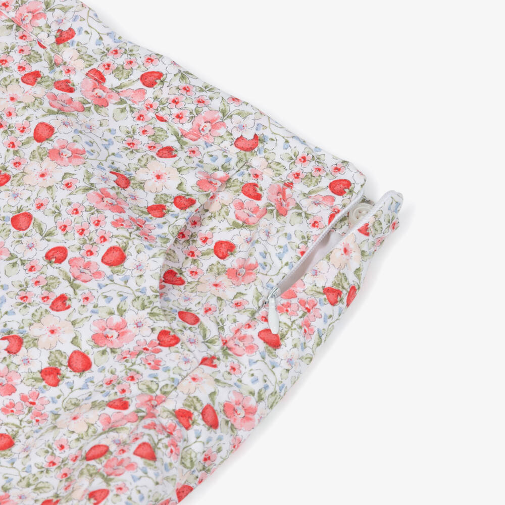 Kidiwi-Girls Hand-Smocked Red Strawberry & Floral Cotton Shorts Set | Childrensalon