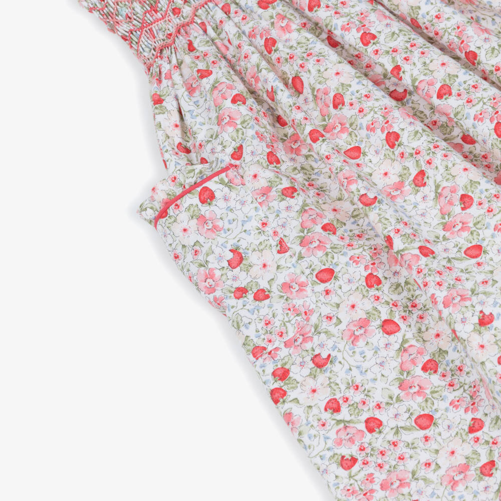 Kidiwi-Girls Hand-Smocked Red Strawberry & Floral Poplin Dress | Childrensalon