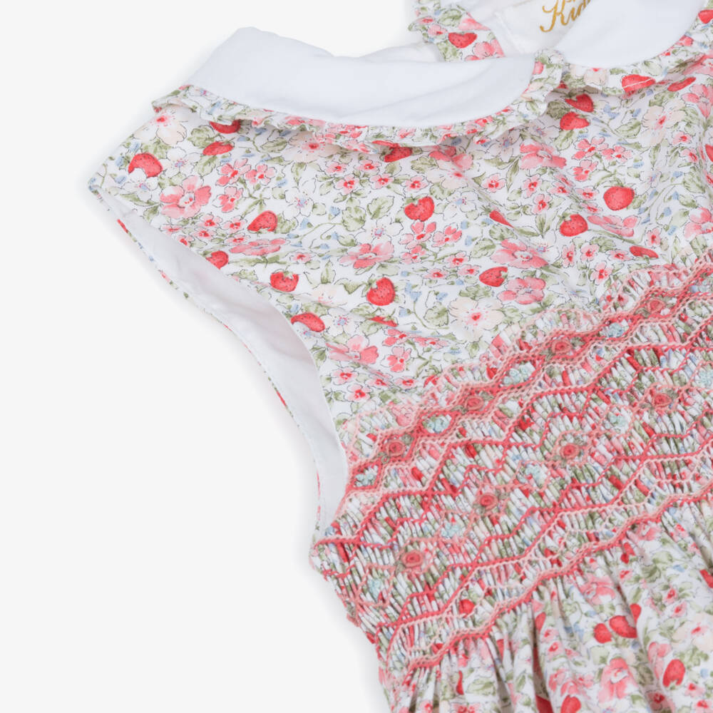 Kidiwi-Girls Hand-Smocked Red Strawberry & Floral Poplin Dress | Childrensalon