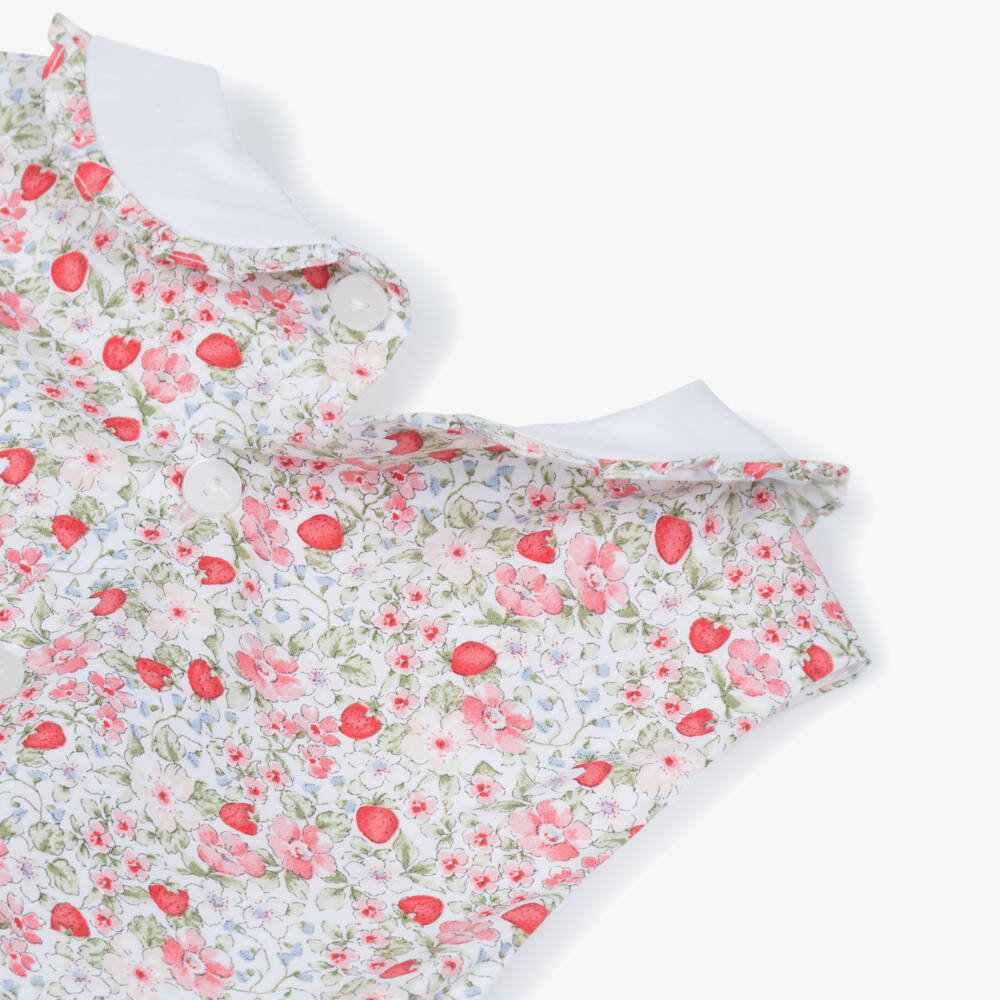 Kidiwi-Girls Hand-Smocked Red Strawberry & Floral Poplin Dress | Childrensalon