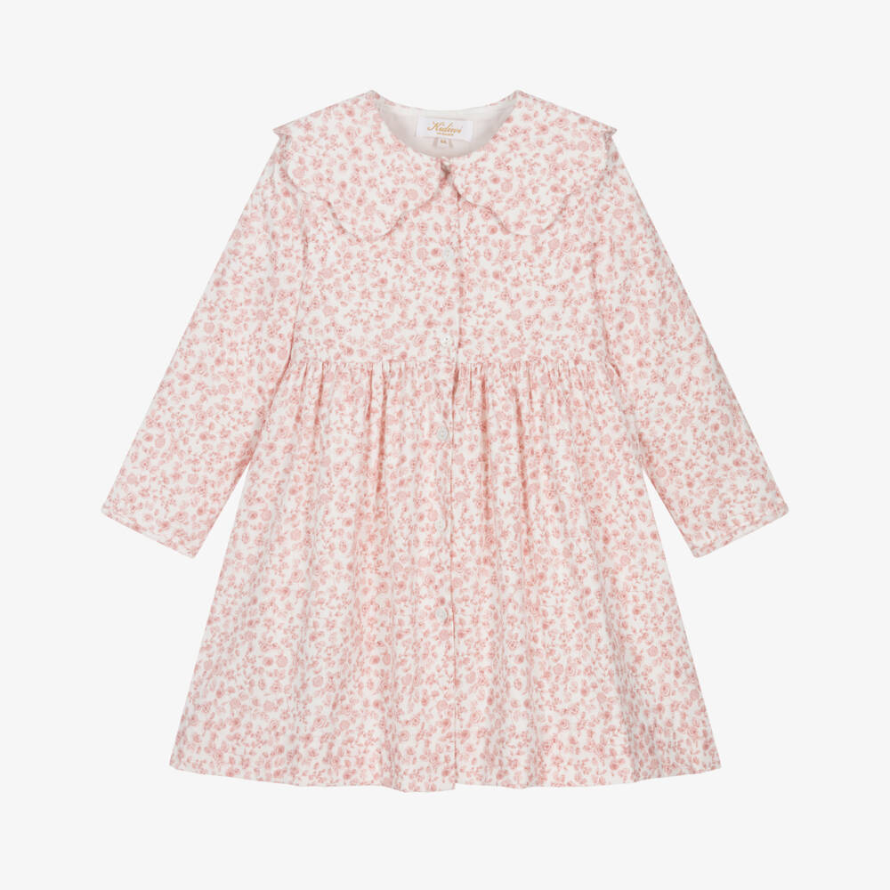 Kidiwi-Girls Ivory & Pink Floral Cotton Dress | Childrensalon