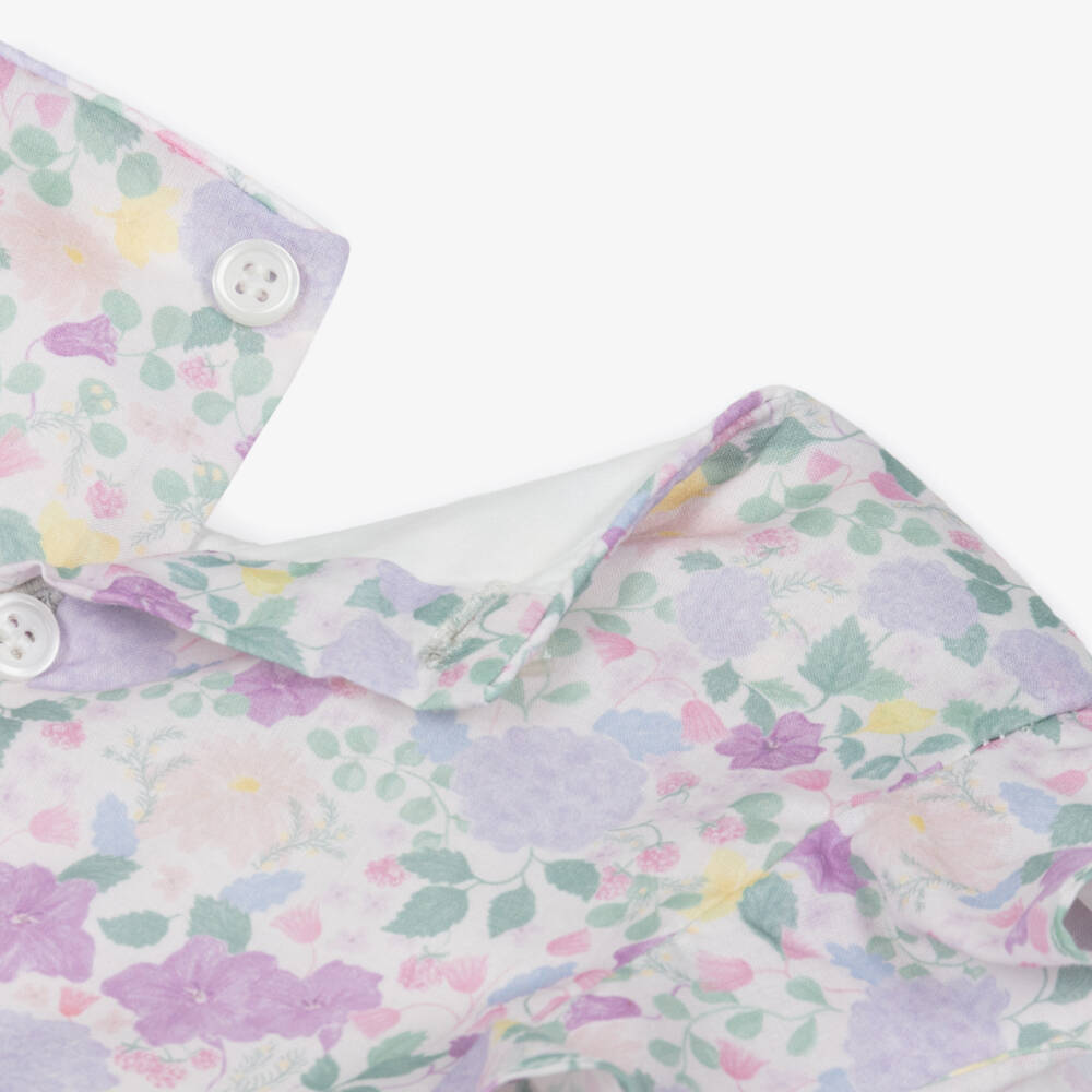 Kidiwi-Girls Lilac Cotton Floral Dress with Hand-Smocking | Childrensalon