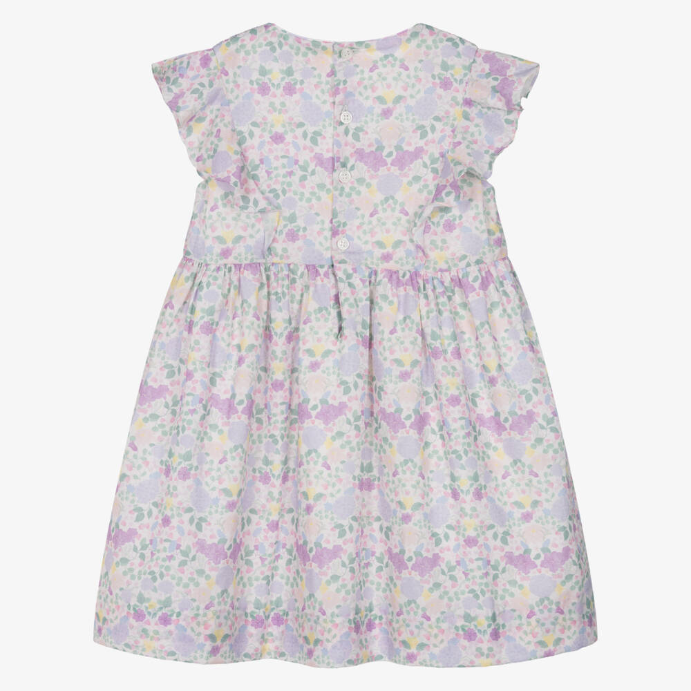Kidiwi-Girls Lilac Cotton Floral Dress with Hand-Smocking | Childrensalon
