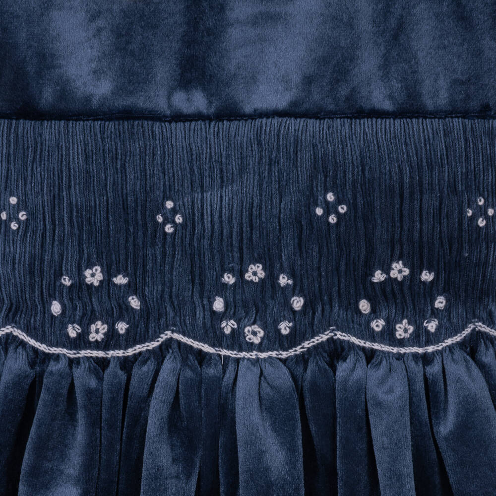 Kidiwi-Girls Navy Blue Smocked Velvet Dress | Childrensalon