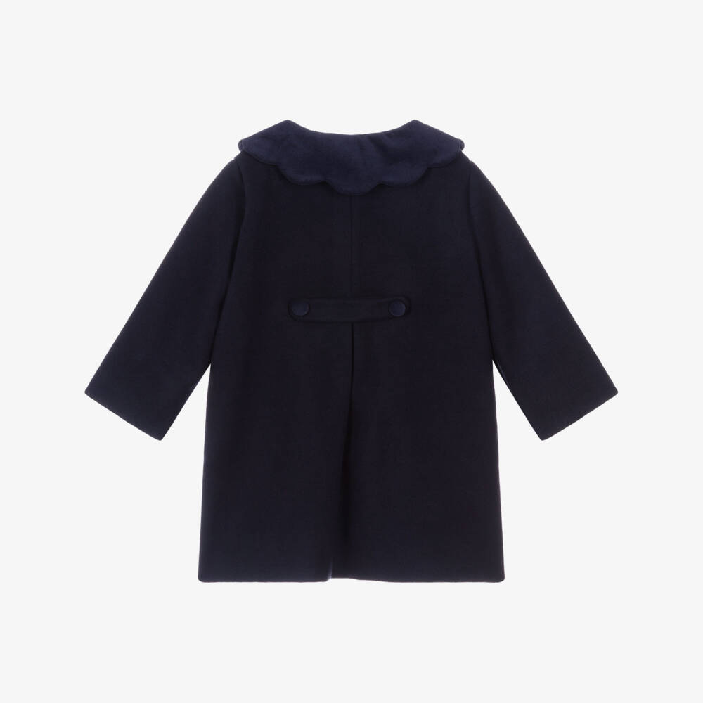 Kidiwi-Girls Navy Blue Wool Coat with Velvet Collar | Childrensalon