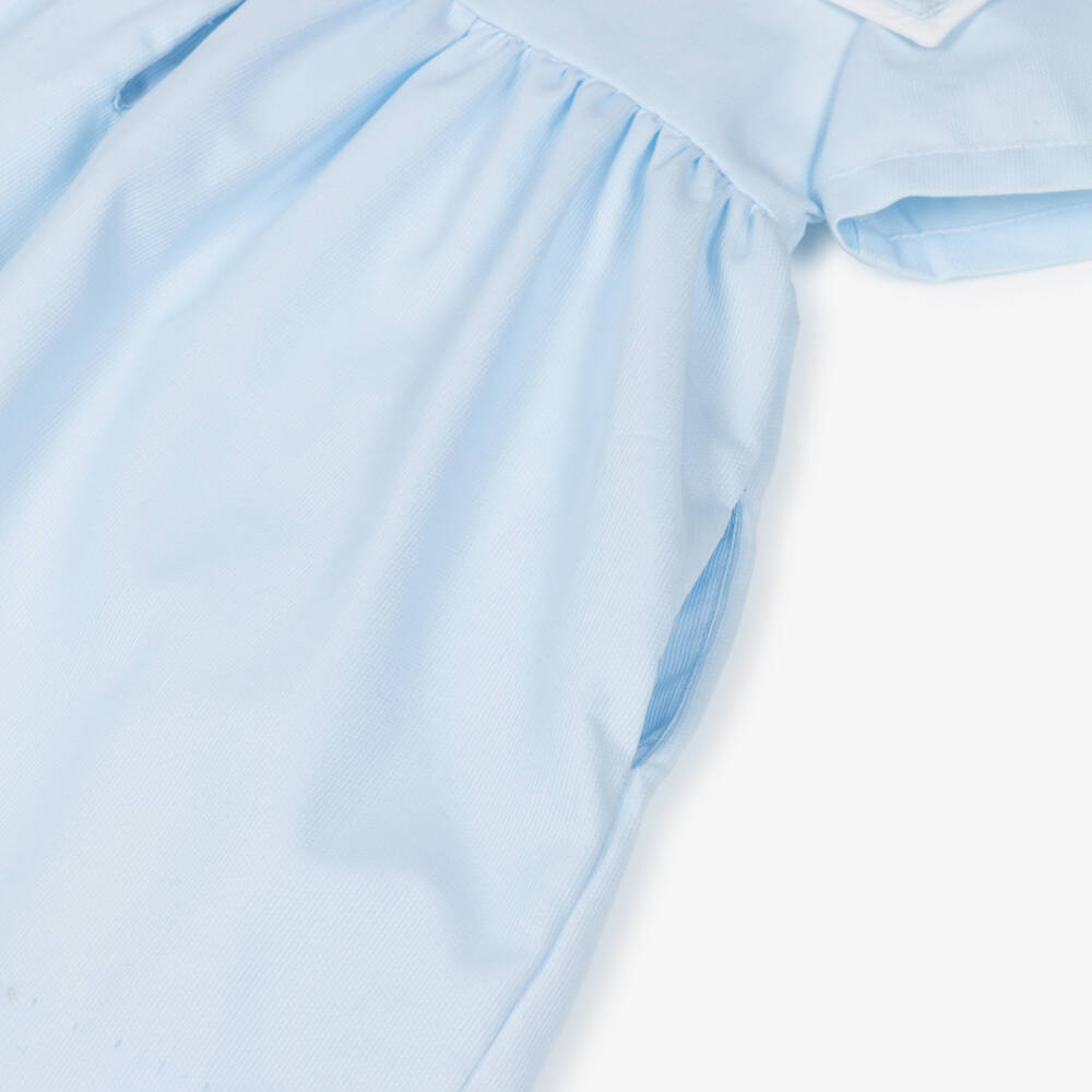 Kidiwi-Girls Pale Blue Dress with Hand-Embroidered Sailor Collar | Childrensalon