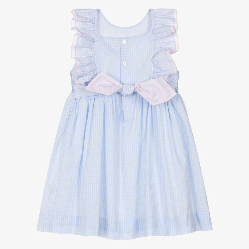 Kidiwi-Girls Pale Blue Gingham Hand-Smocked Dress | Childrensalon